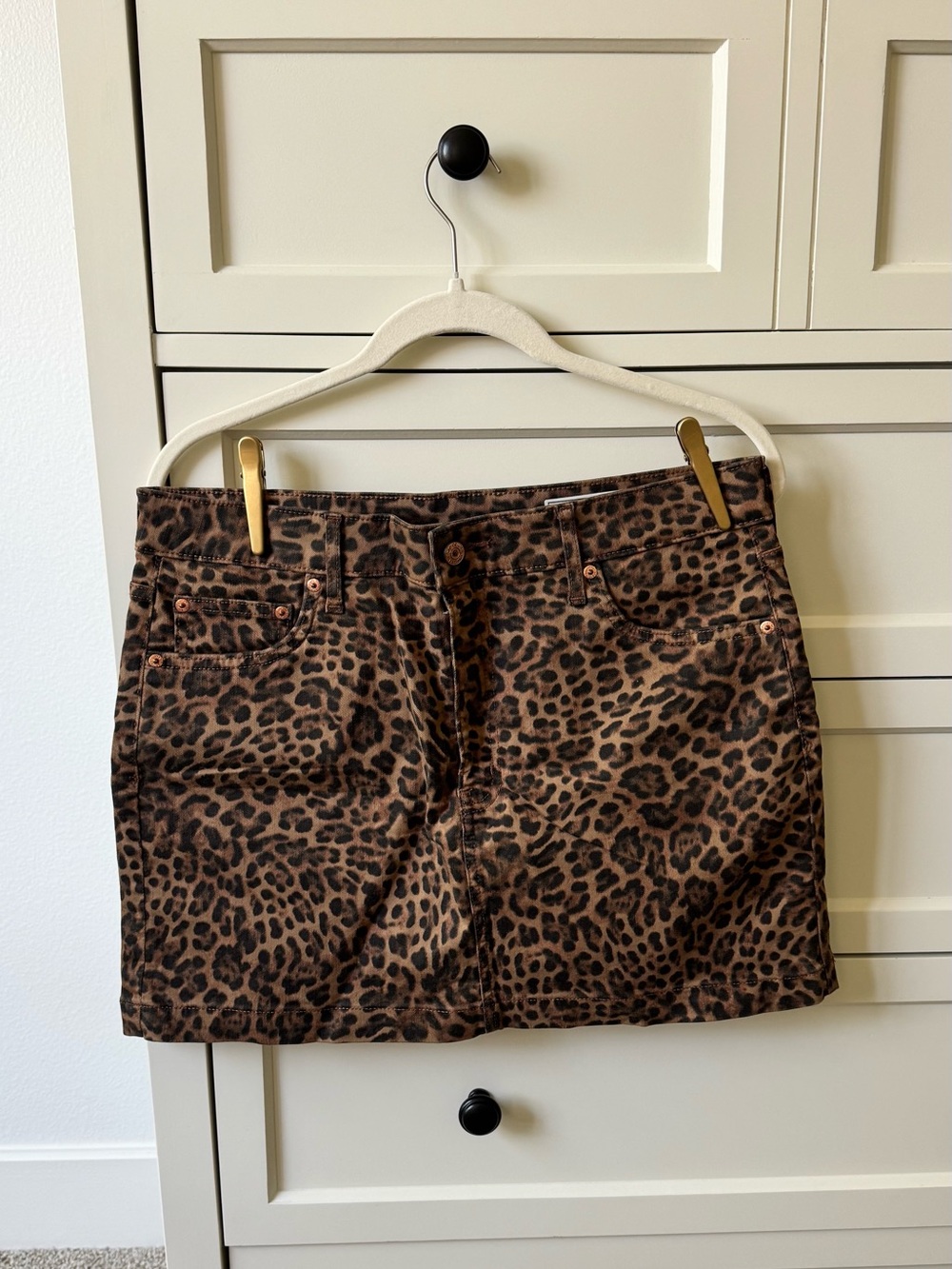 GAP Leopard Print Denim Mini Icon Maxi Skirt in Brown and Black 31/12